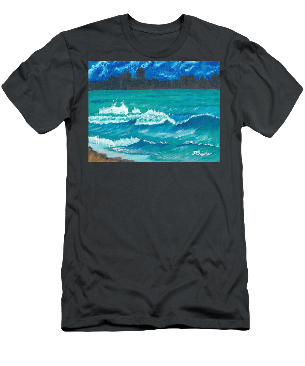 Wave T-Shirt featuring the painting Hamilton Beach 2 by David Bigelow
