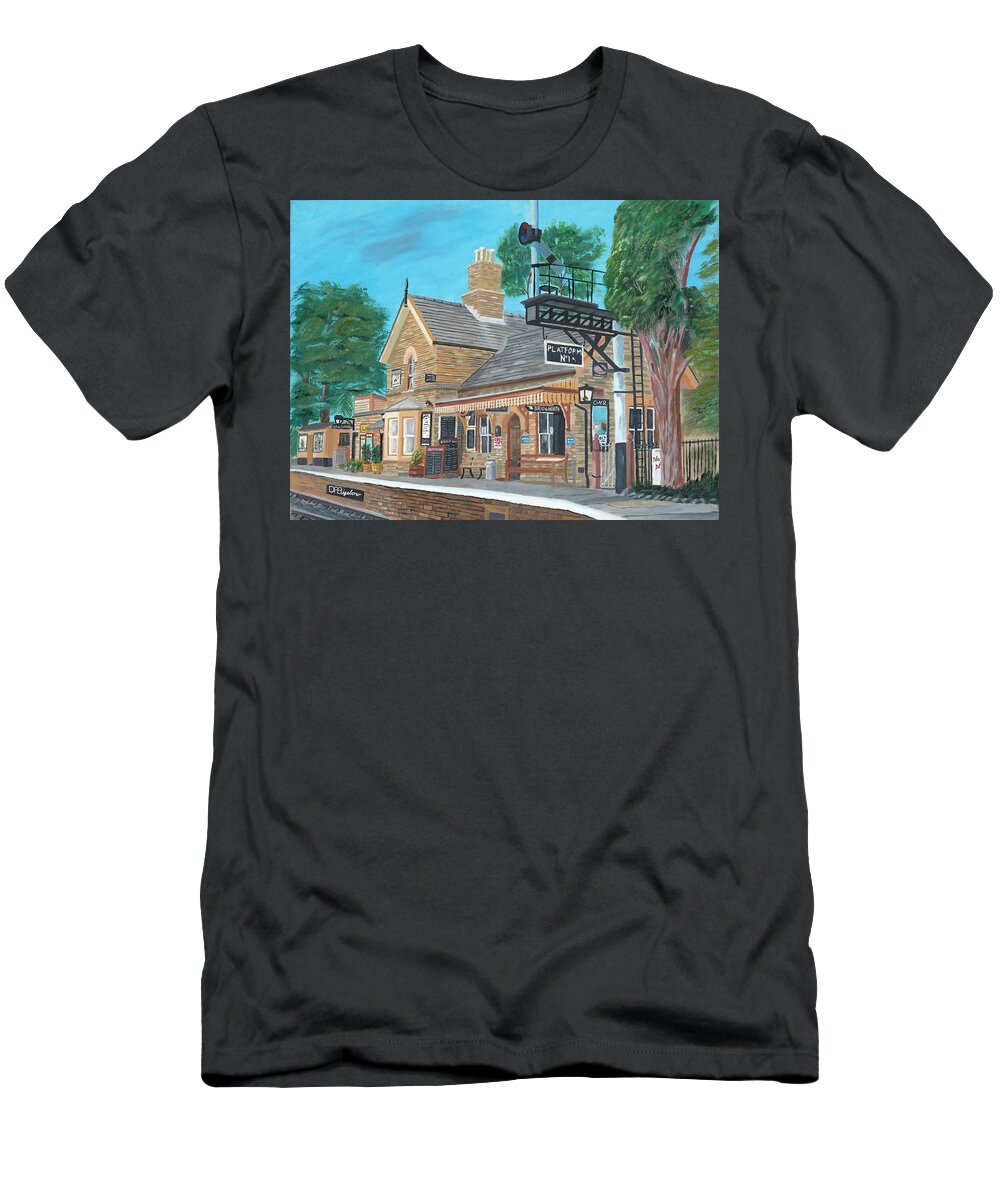 Train T-Shirt featuring the painting Hampton Loade station by David Bigelow