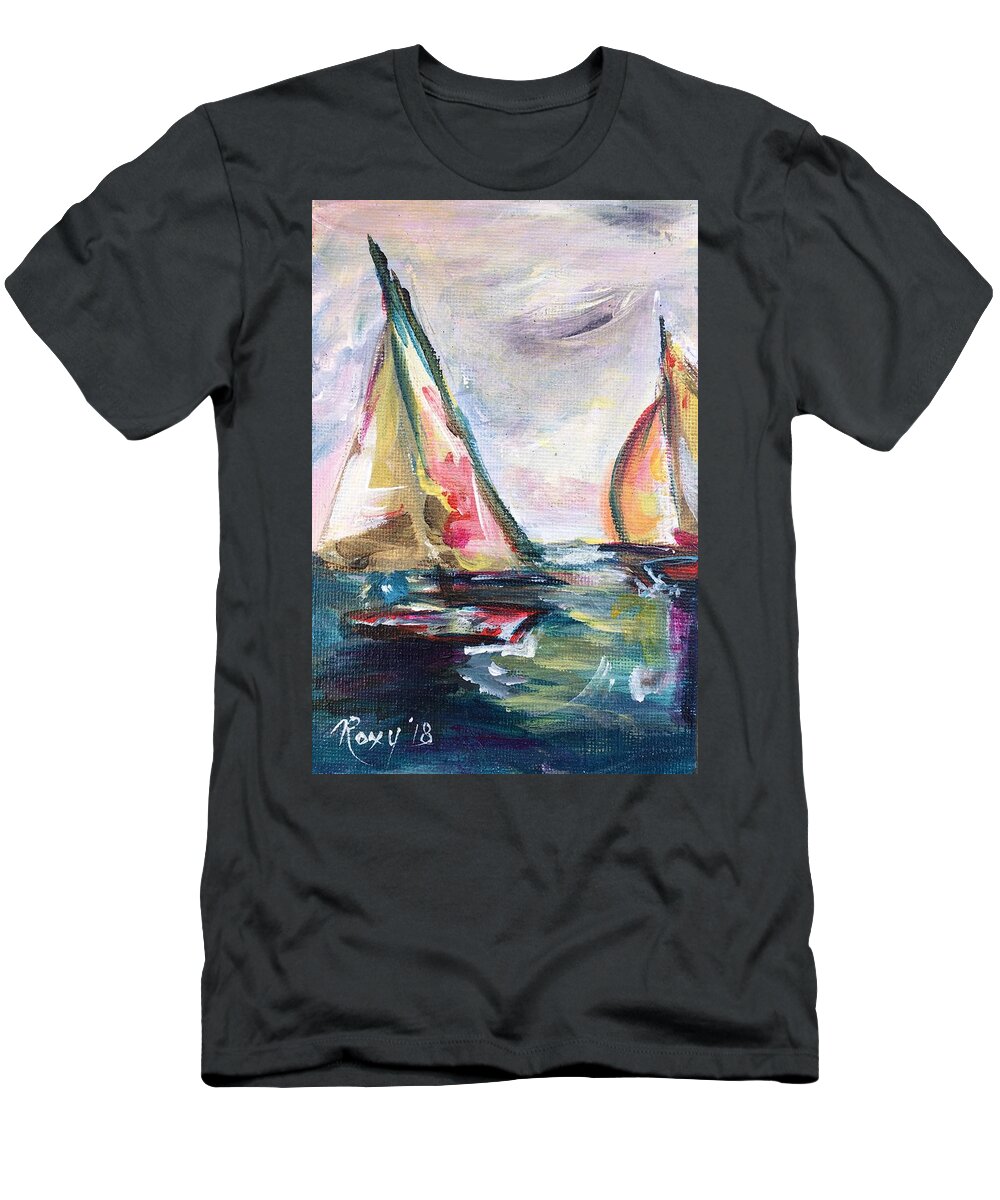 Abstract Boats T-Shirt featuring the painting Happy Sails by Roxy Rich