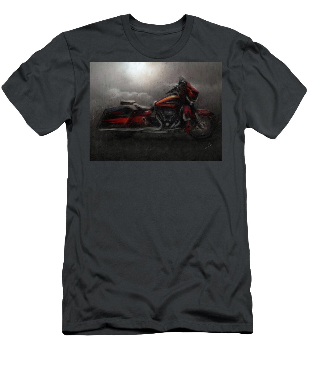 Motorcycle T-Shirt featuring the painting Harley-Davidson STREET GLIDE orange Motorcycle by Vart by Vart