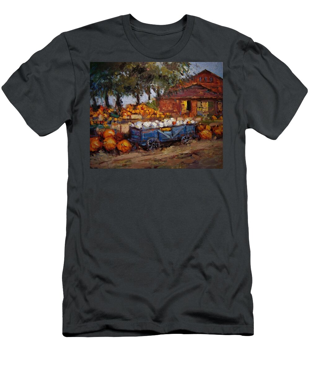 Harvest T-Shirt featuring the painting Harvest time at the Avila Barn by R W Goetting