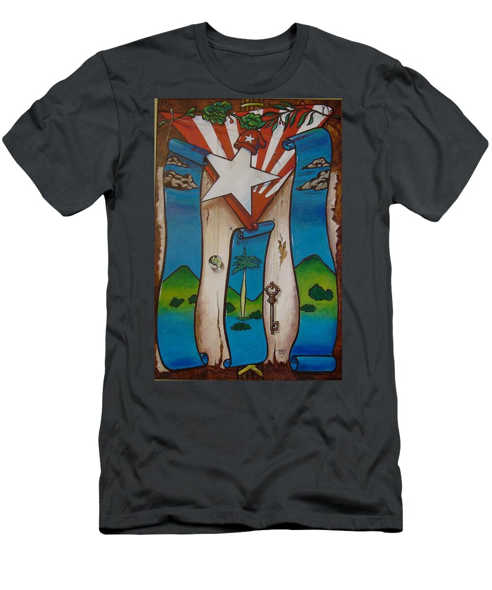 Cuba T-Shirt featuring the painting Hasta Cuando? by Roger Calle