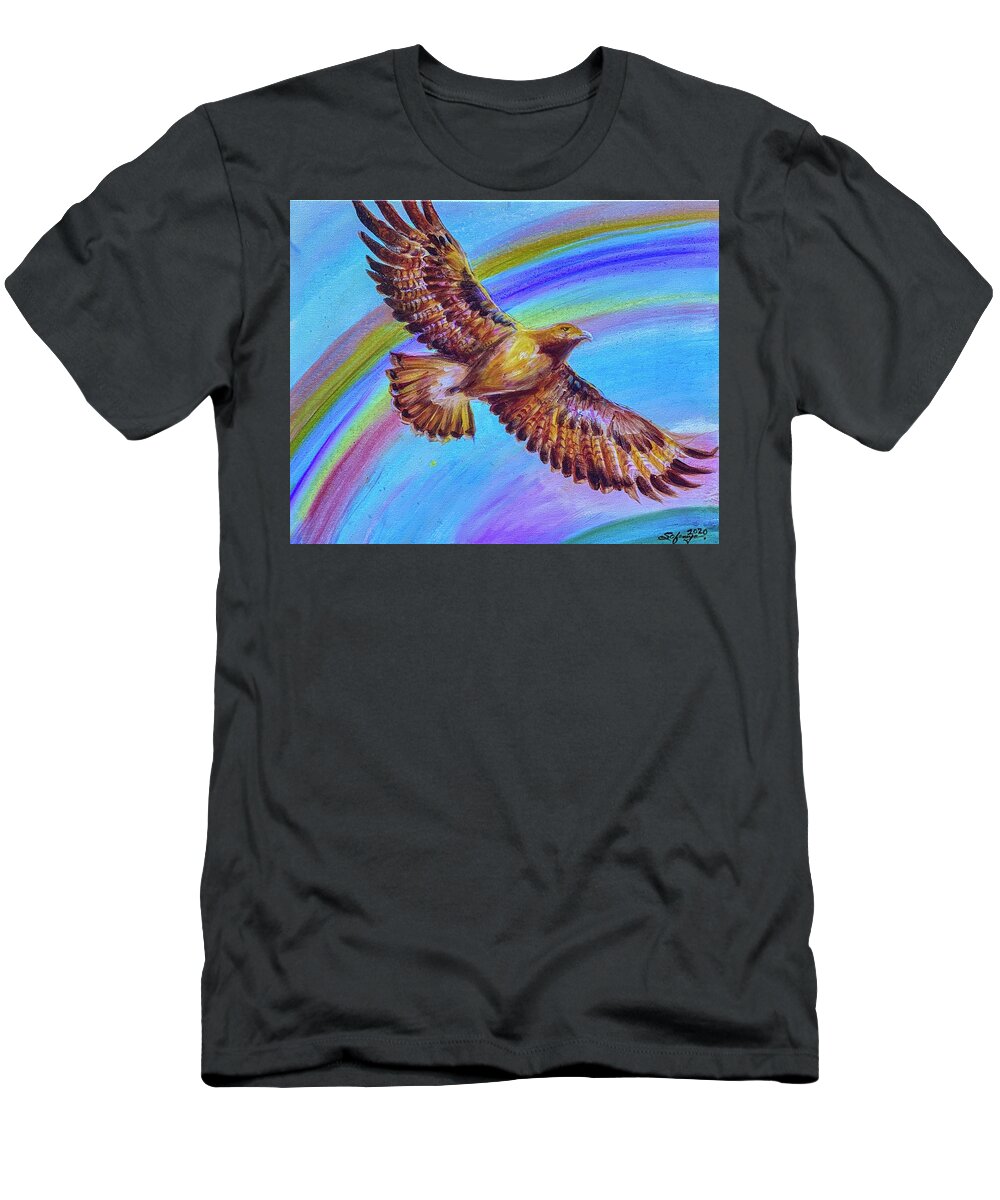 Masks T-Shirt featuring the painting Hawk's View by Sofanya White