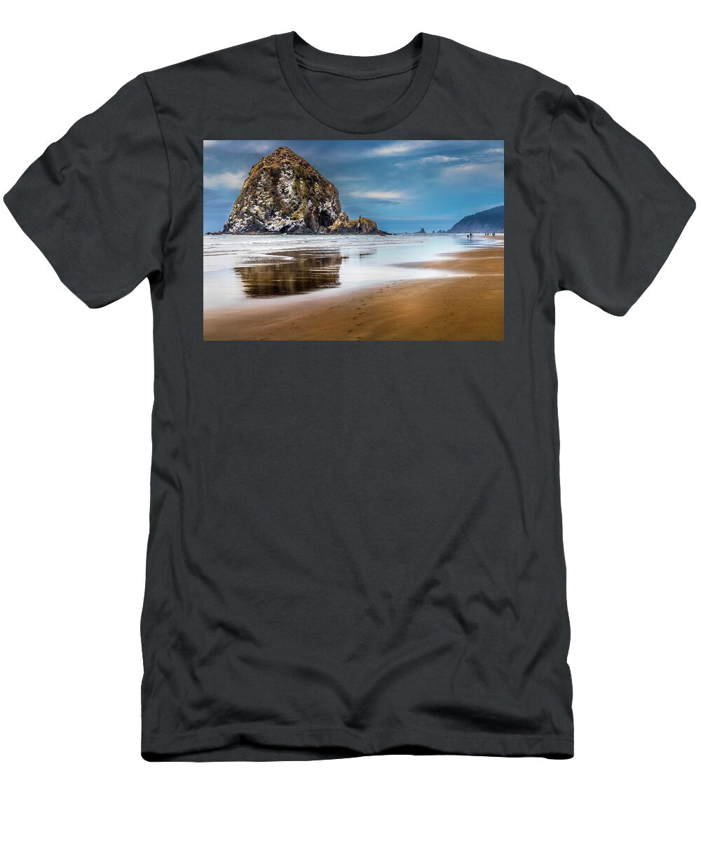 Haystack Rock Reflection T-Shirt featuring the photograph Haystack Rock Reflection by David Patterson