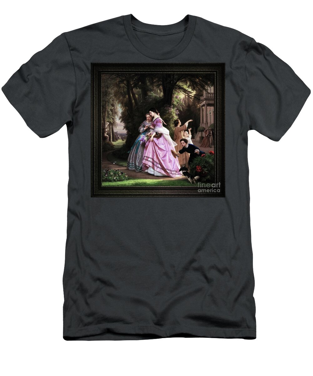 He Loves Me T-Shirt featuring the painting He Loves Me, He Loves Me Not by Josephus Laurentius Dyckmans Classical Art Old Masters Reproduction by Rolando Burbon
