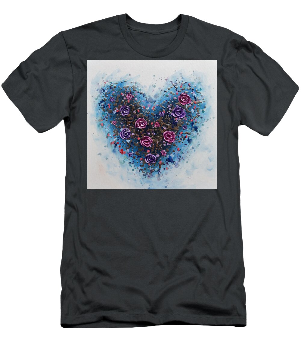 Heart T-Shirt featuring the painting Heart of Roses by Amanda Dagg