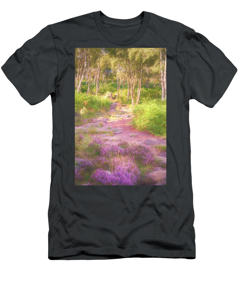 'silver Birch' T-Shirt featuring the photograph Heather in the Peak District by Sue Leonard