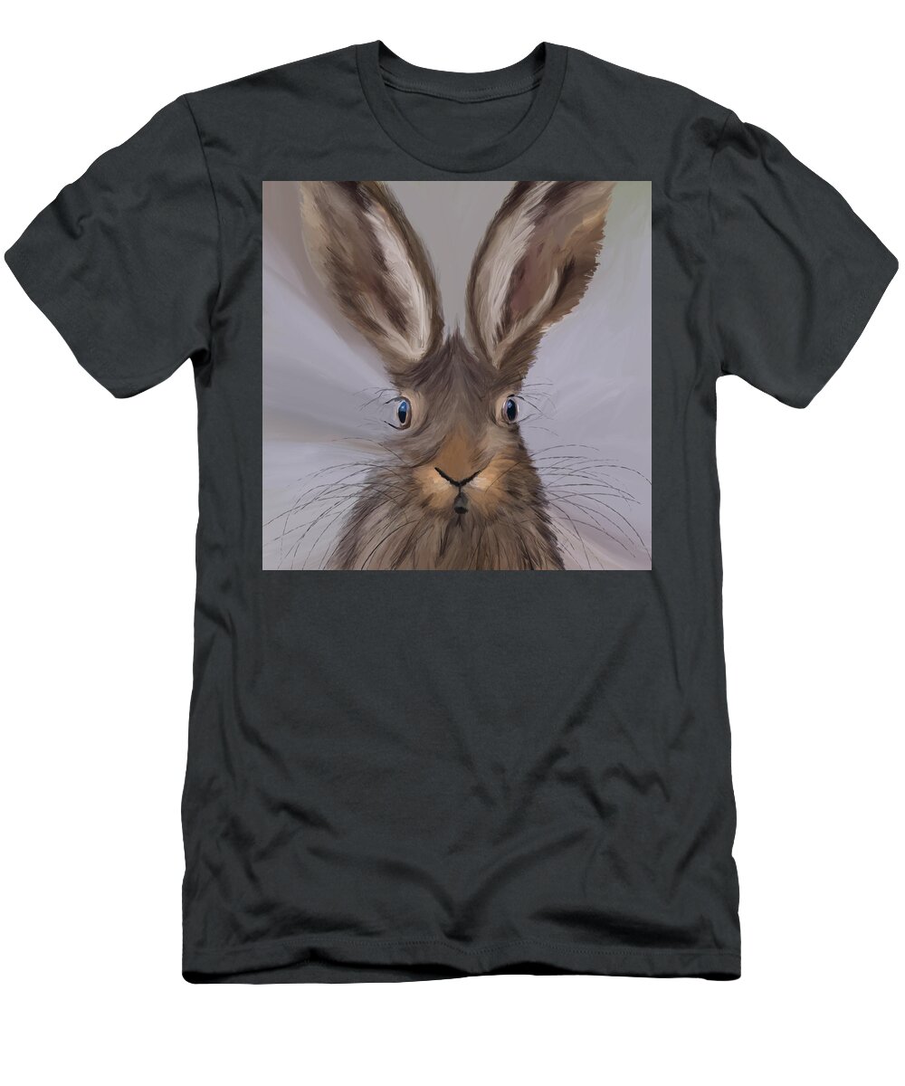 Hare T-Shirt featuring the mixed media Hedwig Hare by Ann Leech