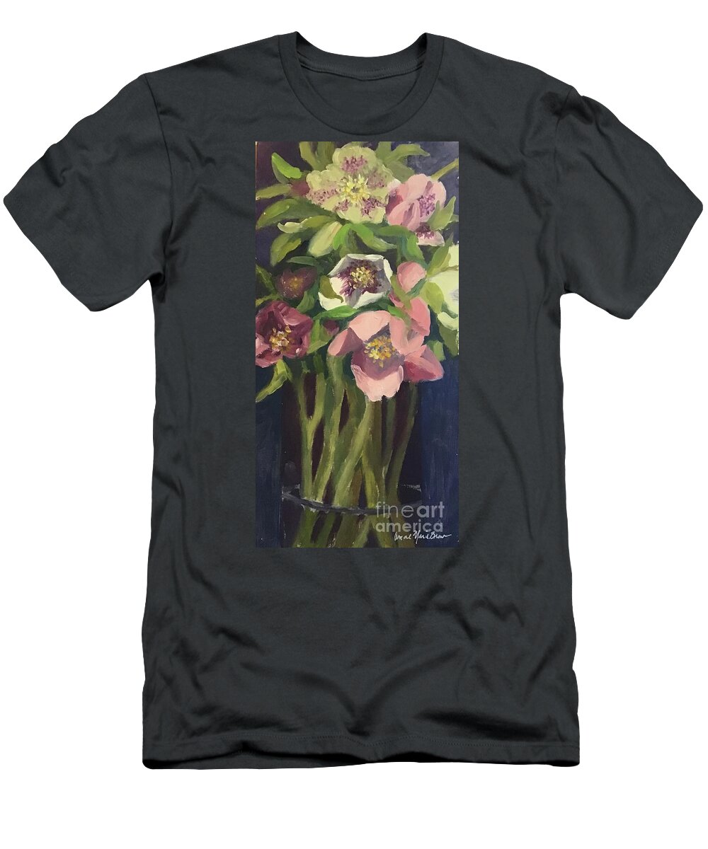 Hellebore T-Shirt featuring the painting Hellebores by Anne Marie Brown