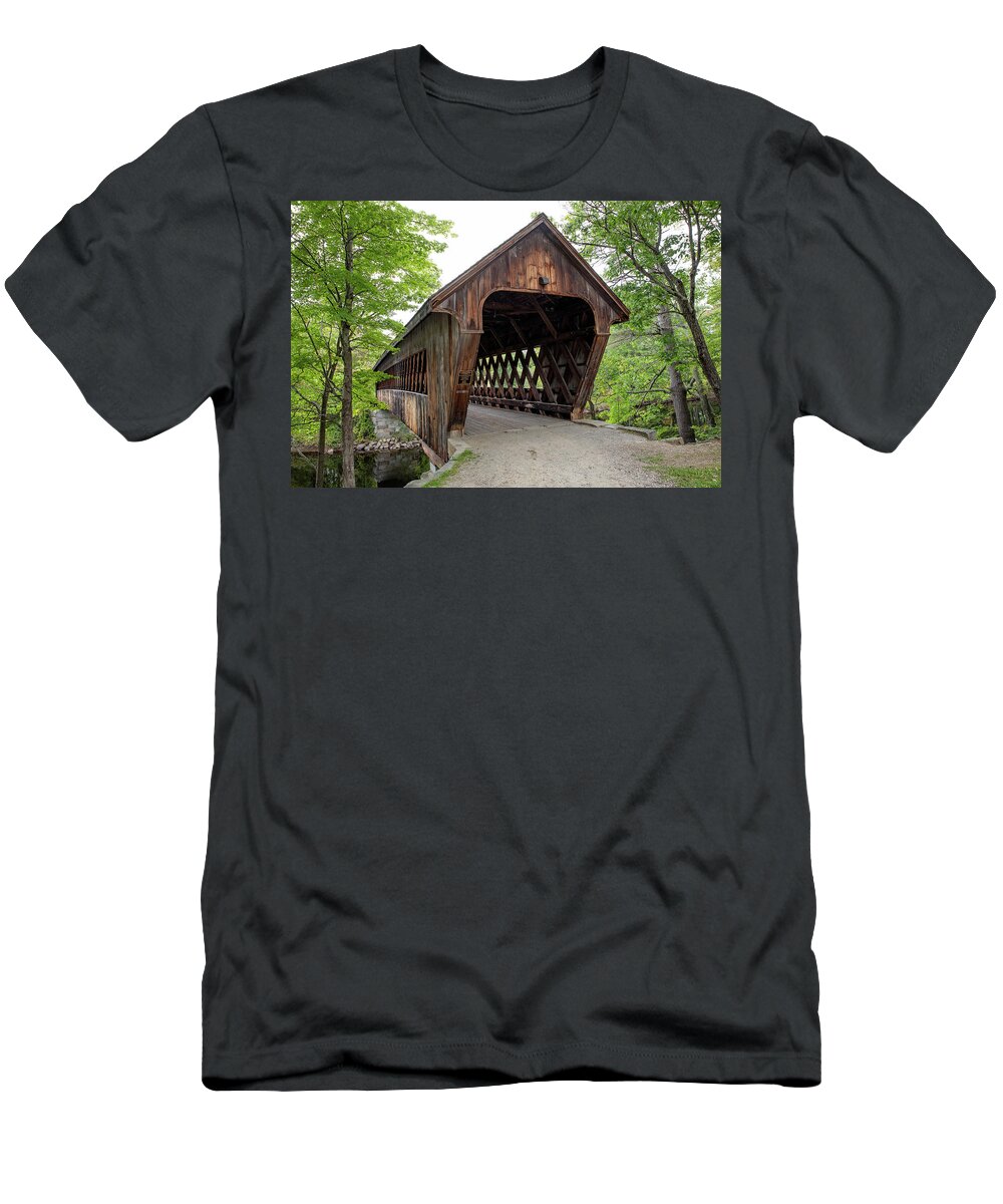 Henniker T-Shirt featuring the photograph Henniker Covered Bridge at New England College by Denise Kopko