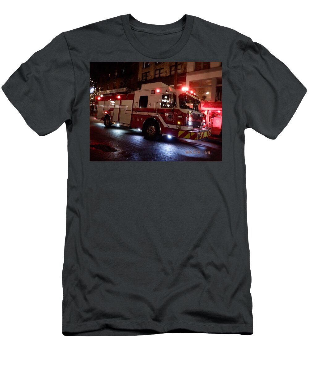 Fire Truck T-Shirt featuring the photograph Heroes in Motion by James Cousineau