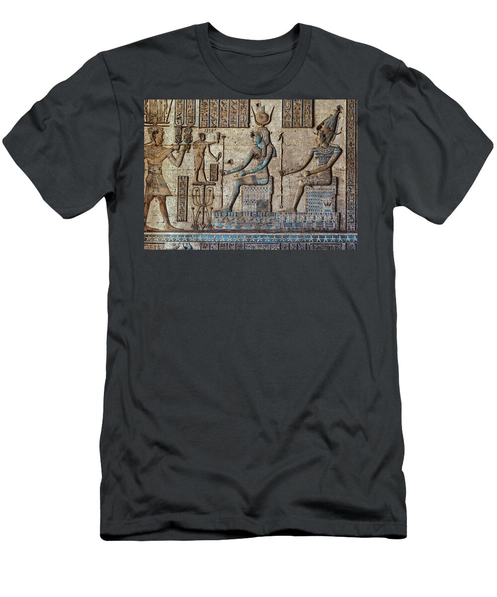 Egypt T-Shirt featuring the relief Hieroglyphic carvings in egyptian temple by Mikhail Kokhanchikov