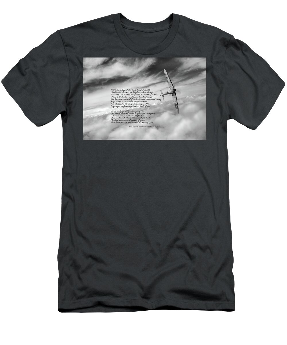 Battle Of Britain T-Shirt featuring the photograph High Flight Spitfire solo BW version by Gary Eason