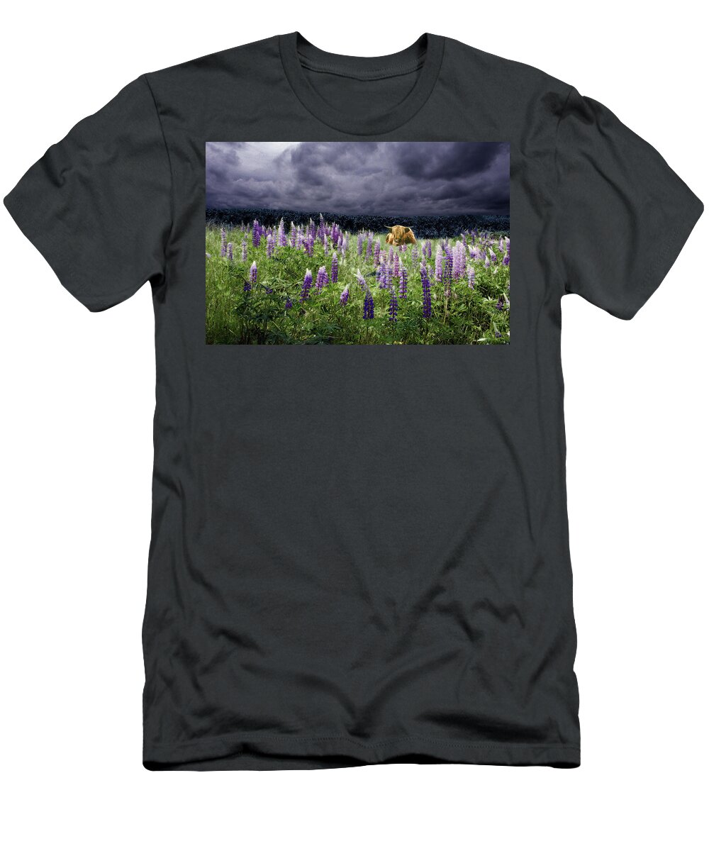 Lupinefest T-Shirt featuring the photograph Highlander in the Lupine by Wayne King
