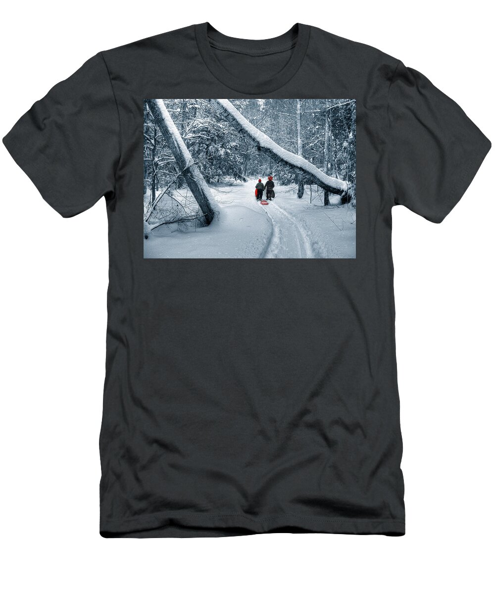 Winter T-Shirt featuring the photograph Hiking into the Gully by Wayne King