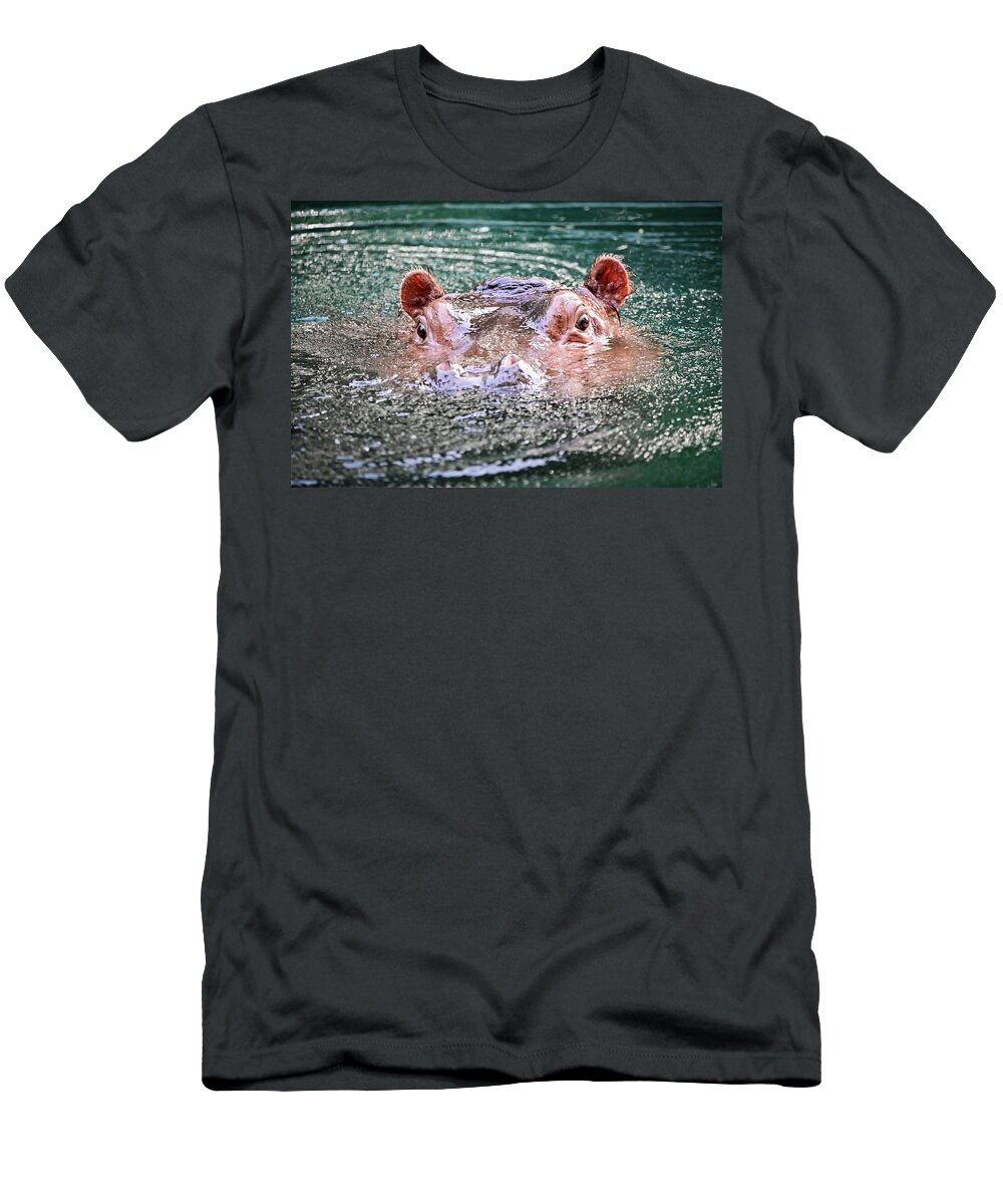 Animal T-Shirt featuring the photograph Hippo blowing bubbles by Ed Stokes