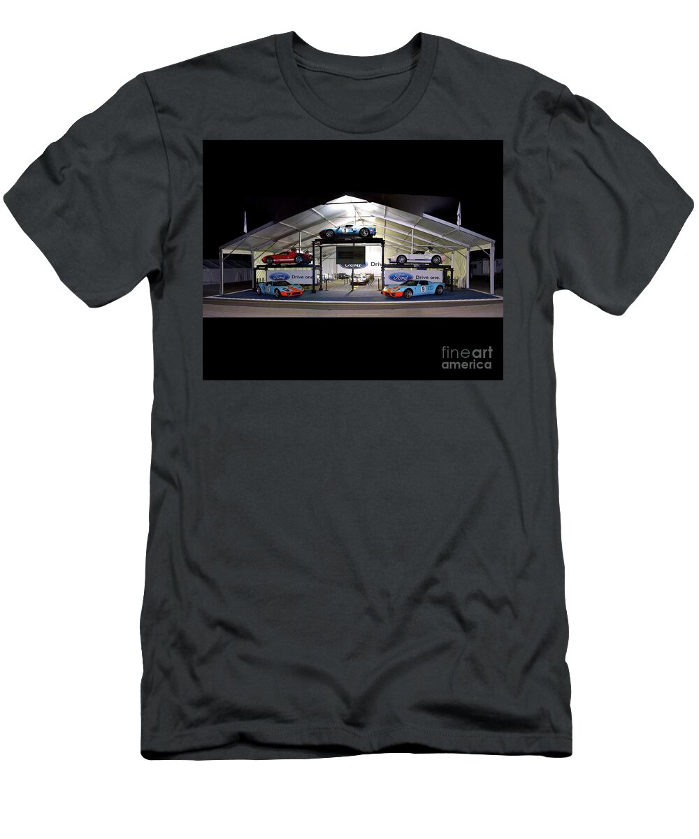 Gt40 T-Shirt featuring the photograph Historic Ford GT40 display LeMans winning cars 8 x 10 proportions by Pete Klinger