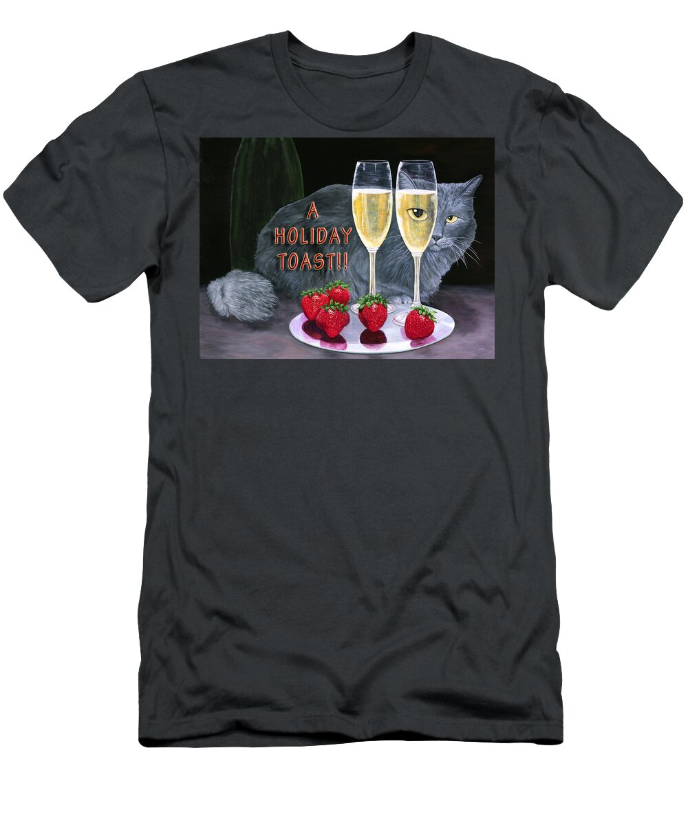 Karen Zuk Rosenblatt Art And Photography T-Shirt featuring the painting Holiday Champagne Toast by Karen Zuk Rosenblatt