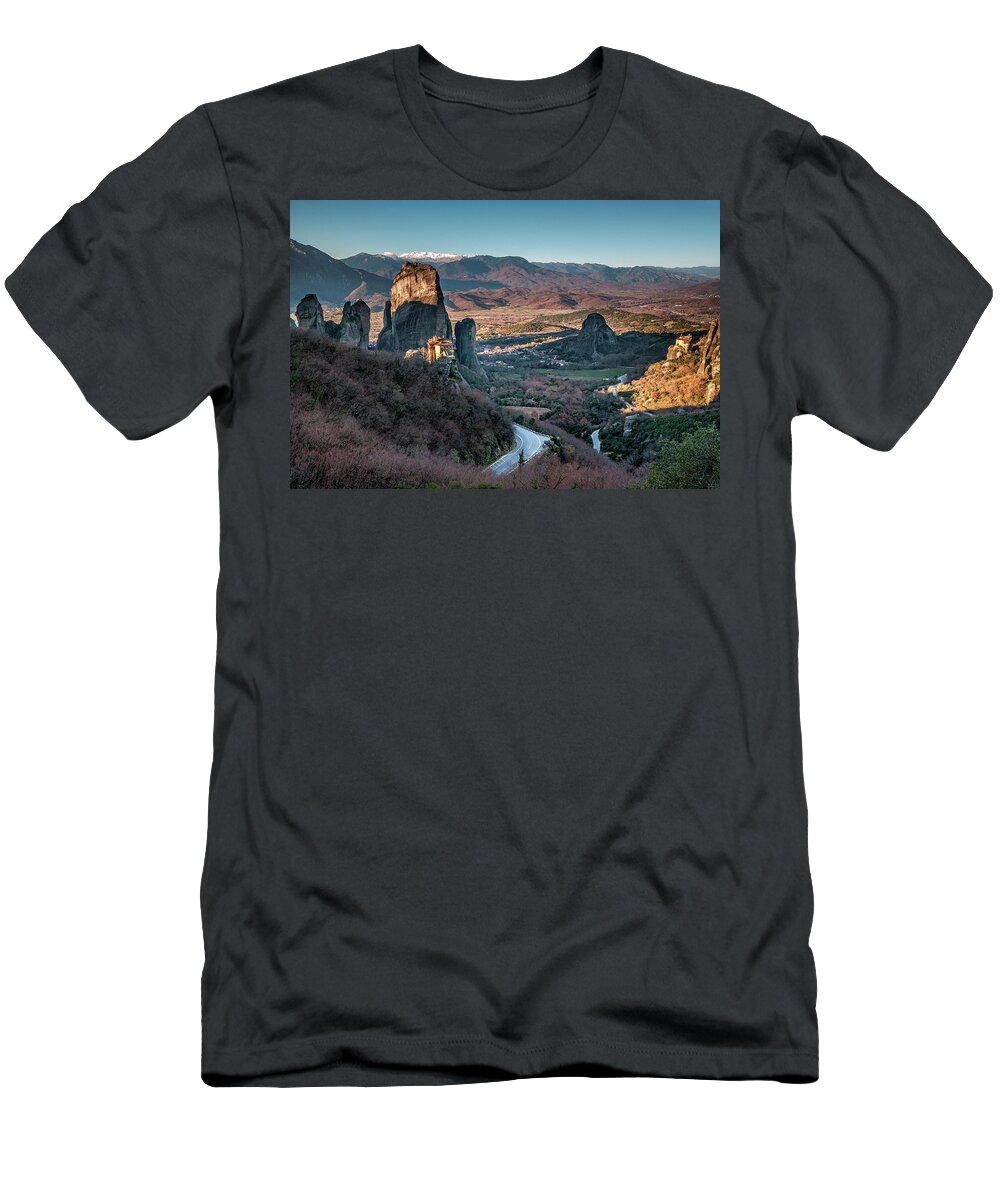 Meteora T-Shirt featuring the photograph Holy rocks by Elias Pentikis