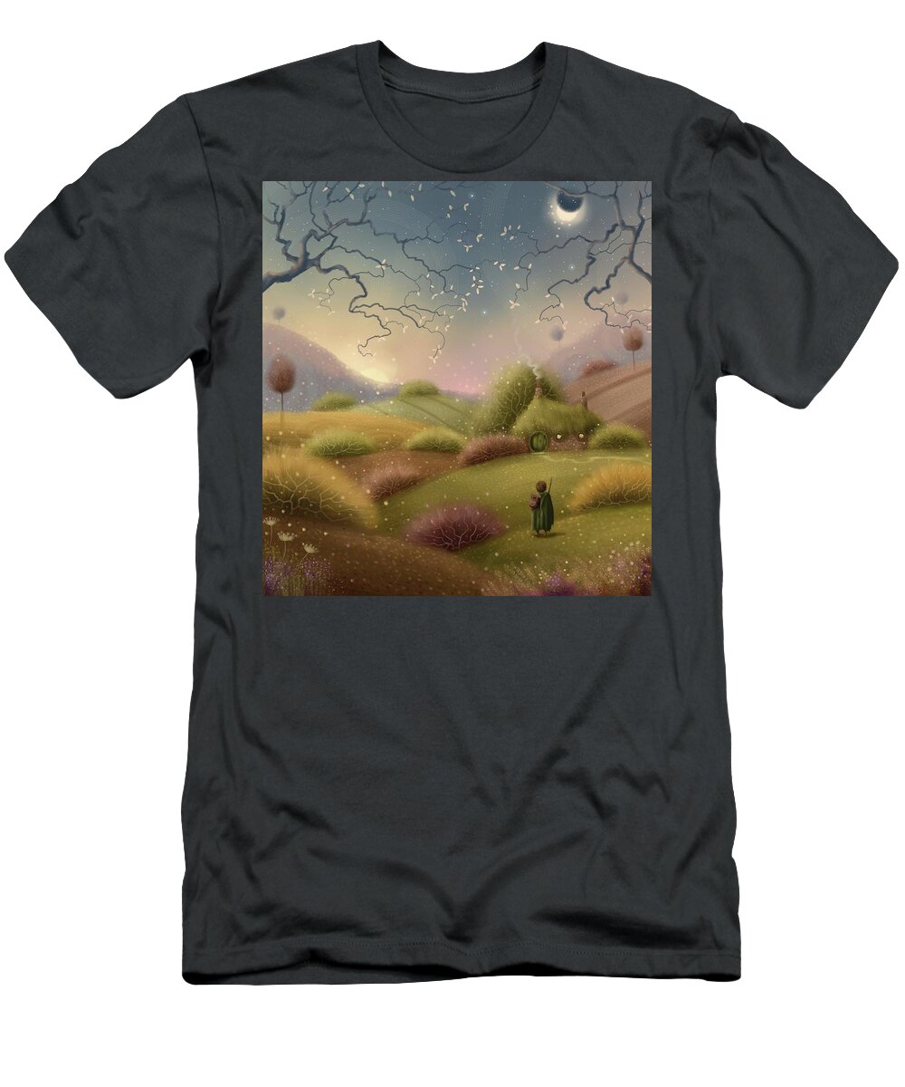 Hobbit T-Shirt featuring the painting Home For Supper by Joe Gilronan