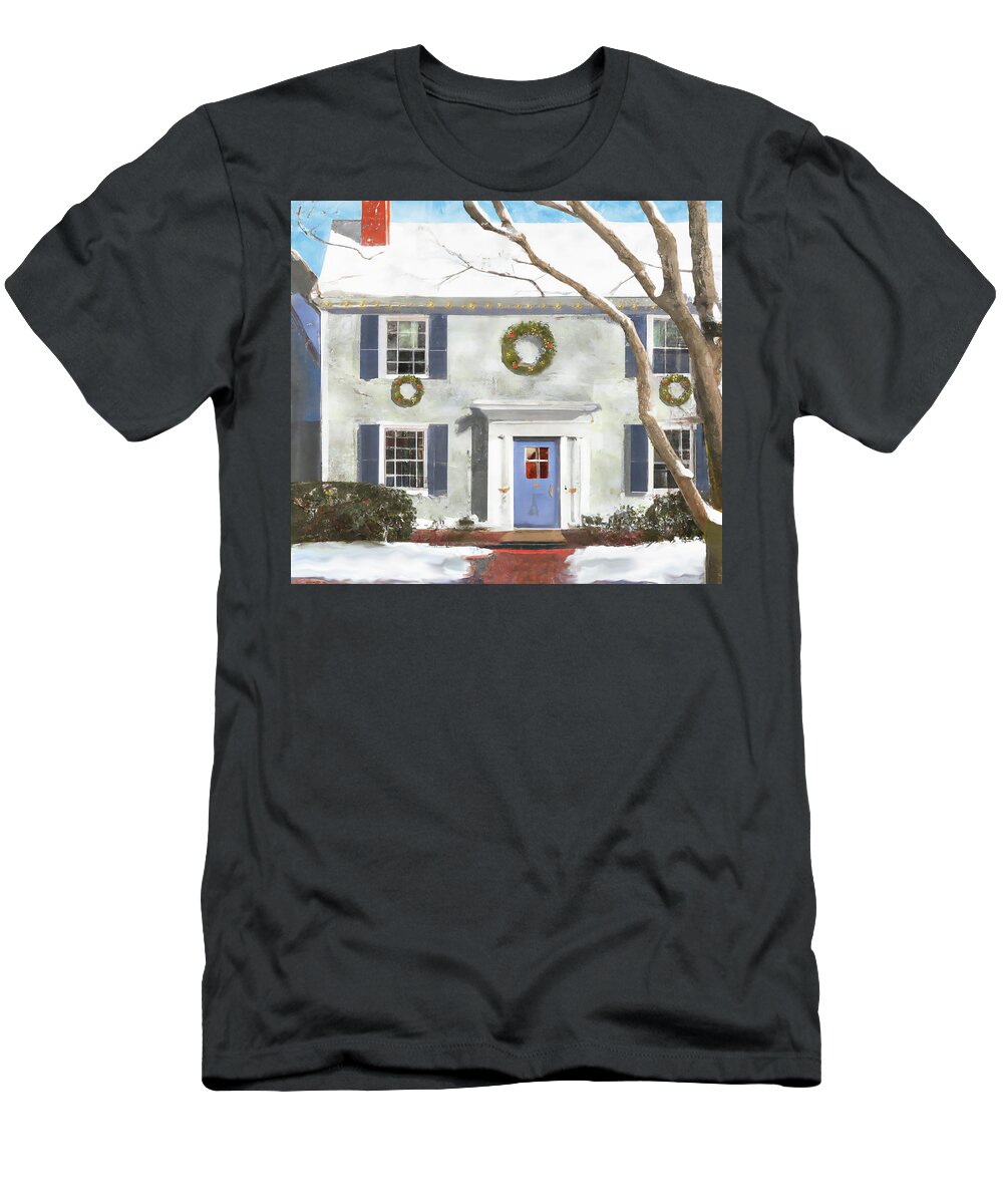 House T-Shirt featuring the digital art Home for the Holidays - House with Wreaths by Alison Frank