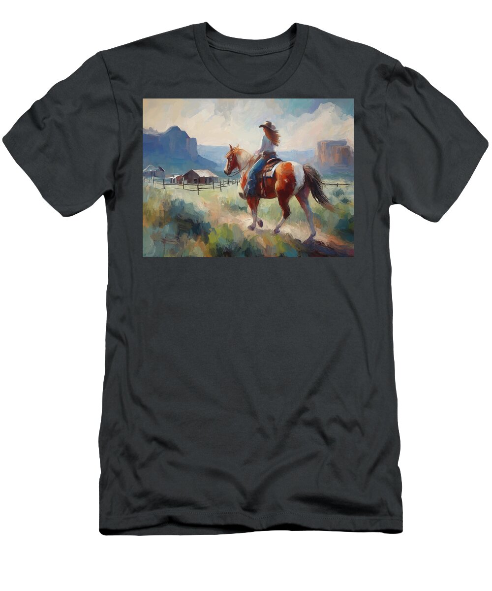 Cowgirl T-Shirt featuring the digital art Homeward Bound by Ramona Murdock