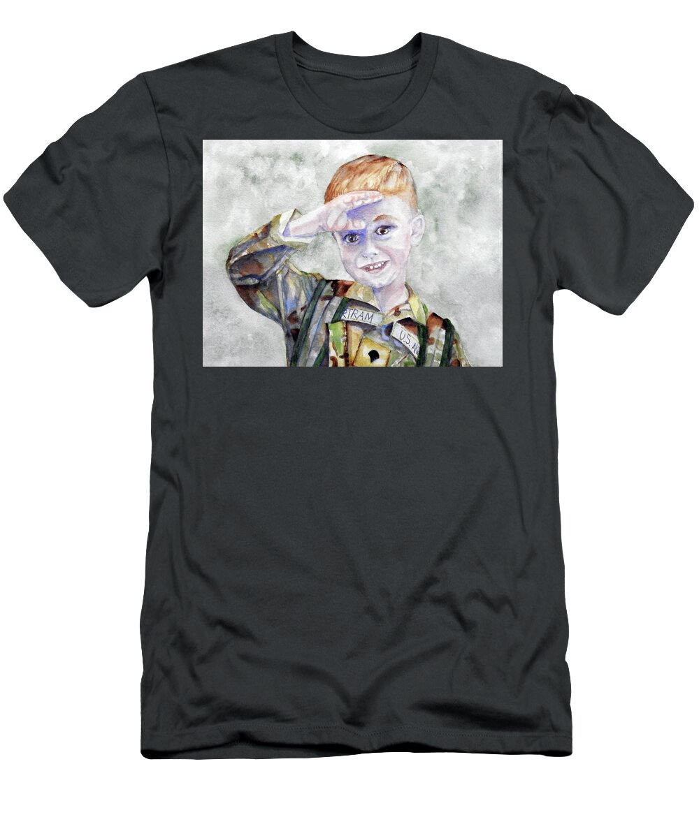 Boy T-Shirt featuring the painting Honoring Dad by Barbara F Johnson