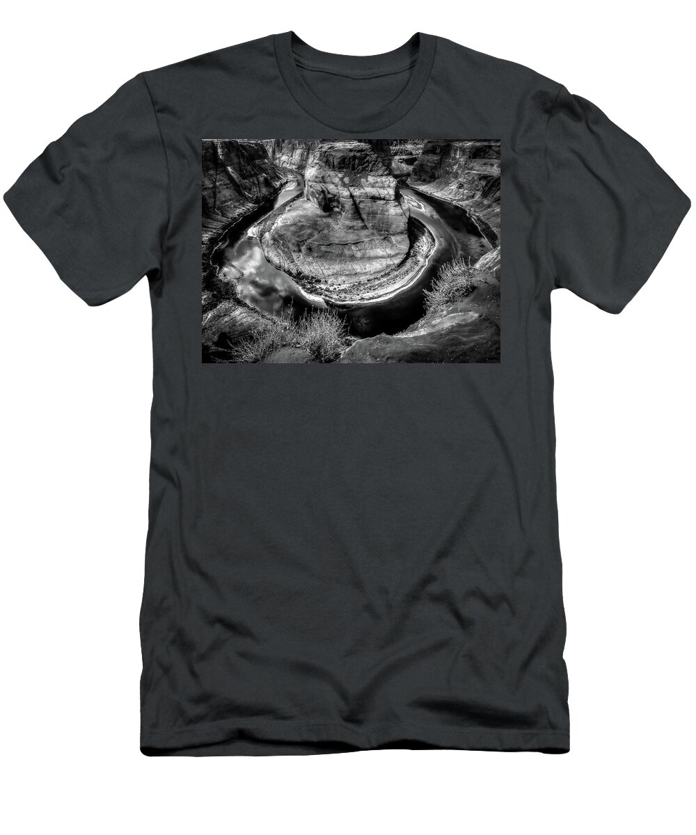 Horse Shoe Bend T-Shirt featuring the photograph Horse Shoe Bend BW by Michael Damiani