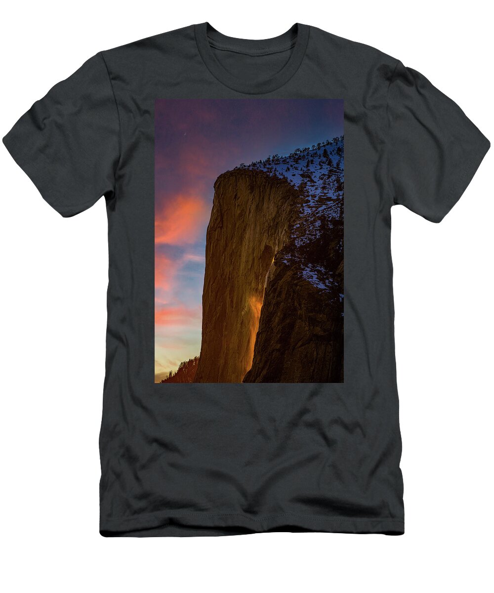 Horsetail Falls T-Shirt featuring the photograph Horsetail Falls with Colorful Sky by Amazing Action Photo Video