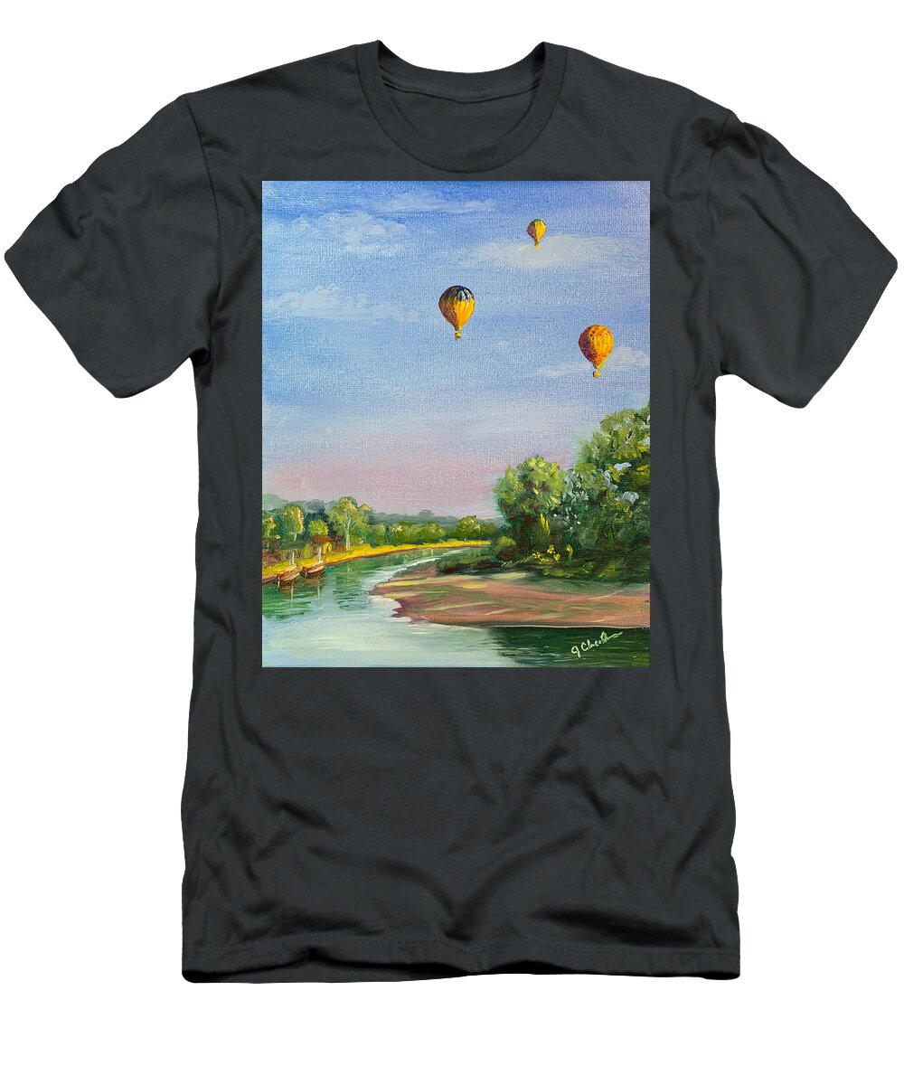 Dordogne River T-Shirt featuring the painting Hot Air Balloons Over the Dordogne by Jan Chesler