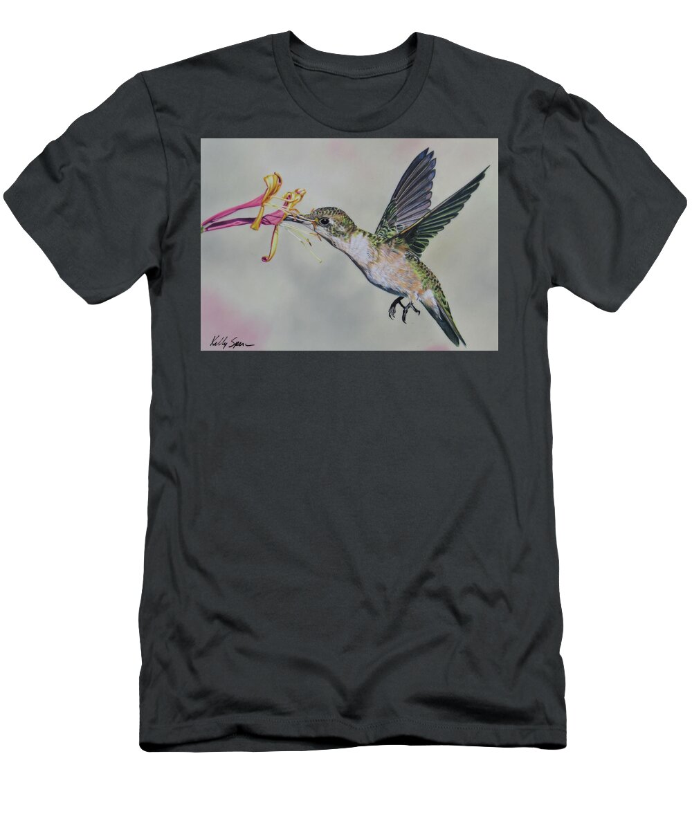 Hummingbird T-Shirt featuring the drawing Humming Along by Kelly Speros