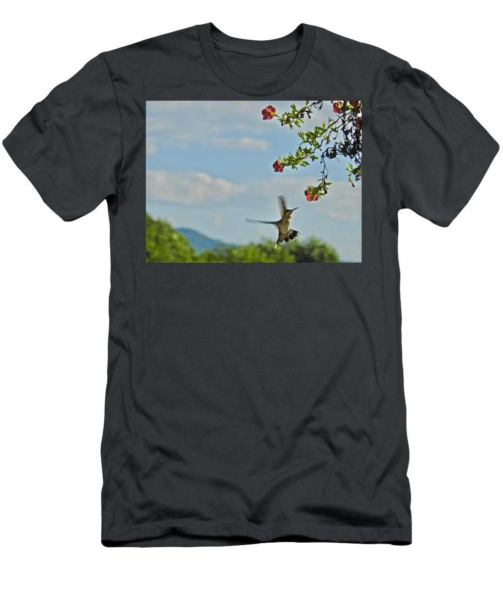 Hungry Hummingbird T-Shirt featuring the photograph Hungry Hummingbird by Kathy Chism