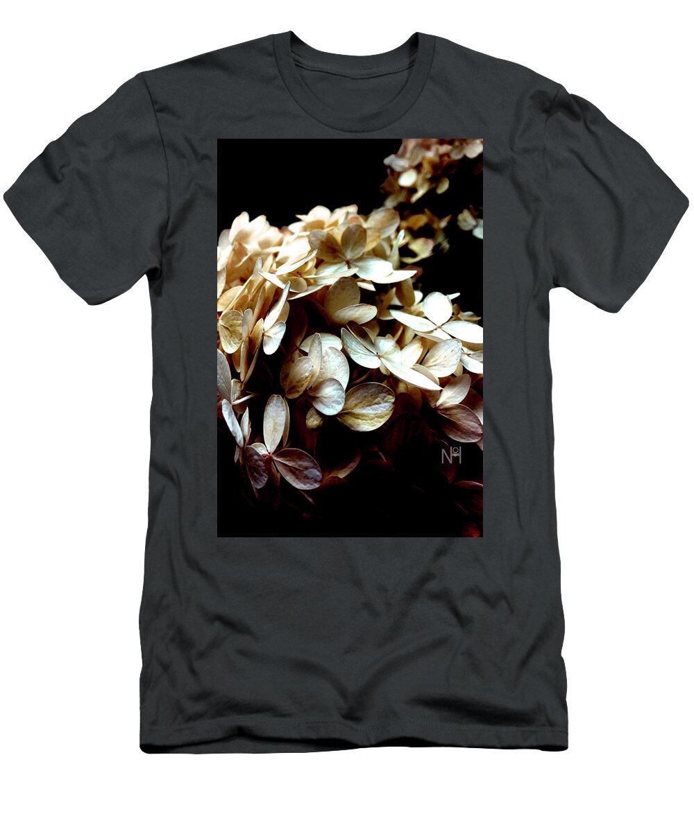 Hydrangea T-Shirt featuring the digital art Hydrangea in Sepia by Nancy Olivia Hoffmann