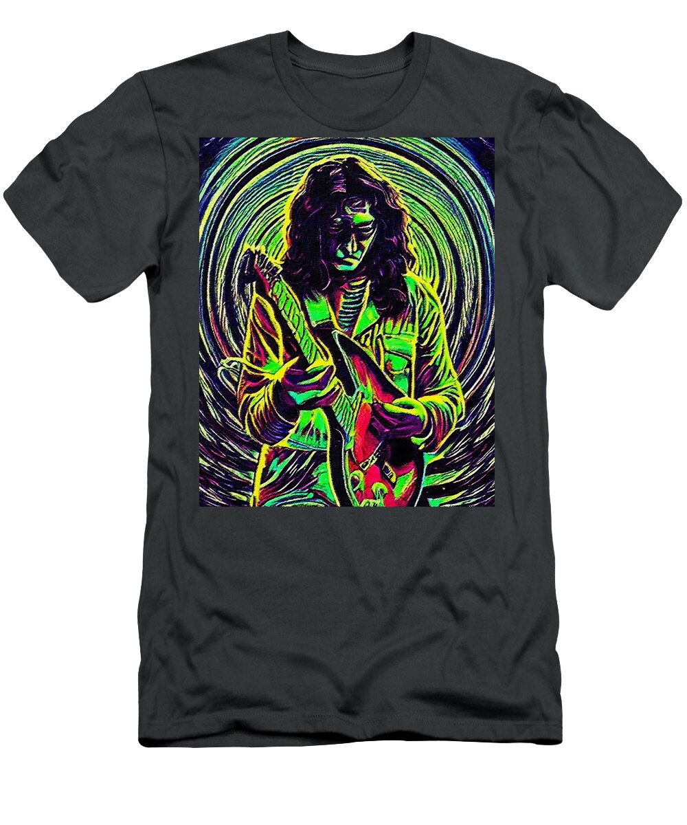 Hypnotic Psychedelic T-Shirt featuring the digital art Hypnotic Illustration Of Rory Gallagher by Edgar Dorice