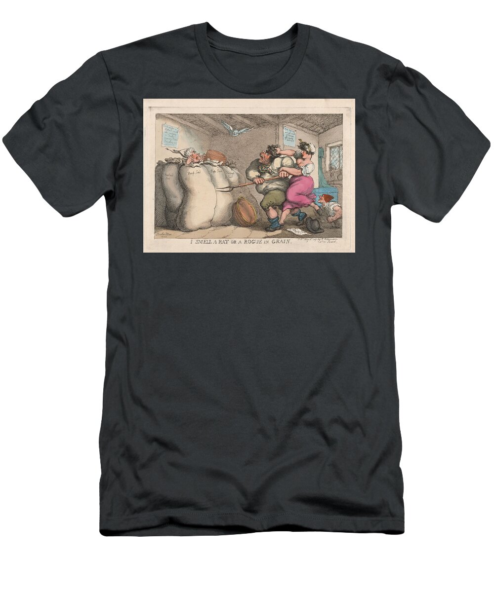 Thomas Rowlandson T-Shirt featuring the drawing I Smell a Rat or a Rogue in Grain by Thomas Rowlandson