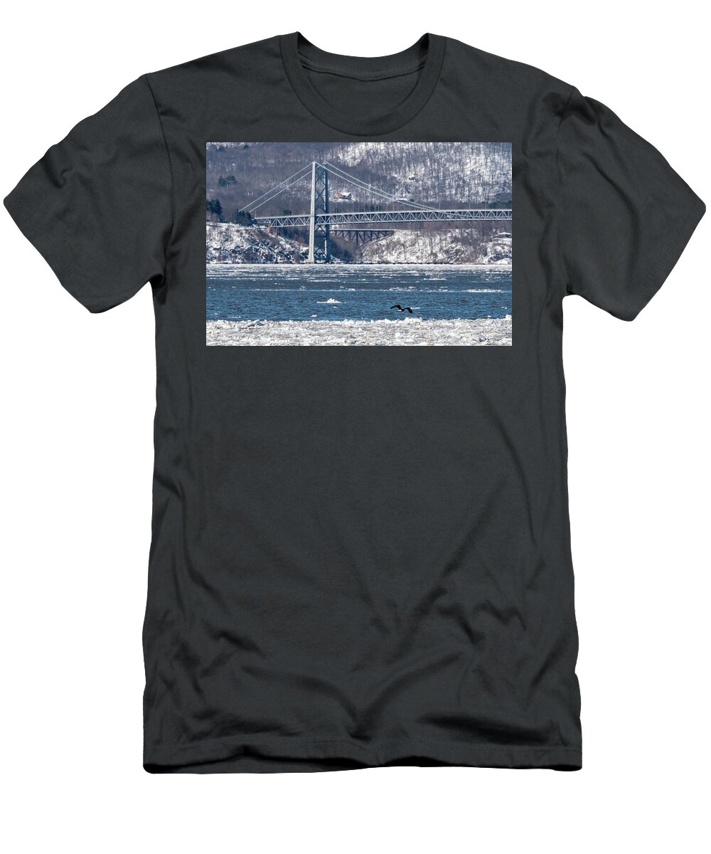 Bear Mountain Bridge T-Shirt featuring the photograph Ice Floe by Kevin Suttlehan