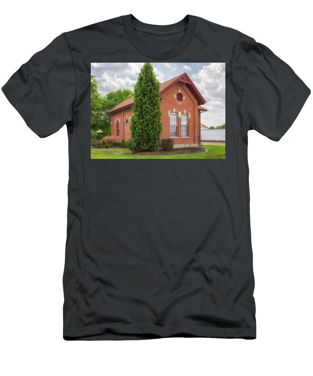 Railroad Depot T-Shirt featuring the photograph Illinois Central Railroad Depot - Arcola, Illinois by Susan Rissi Tregoning