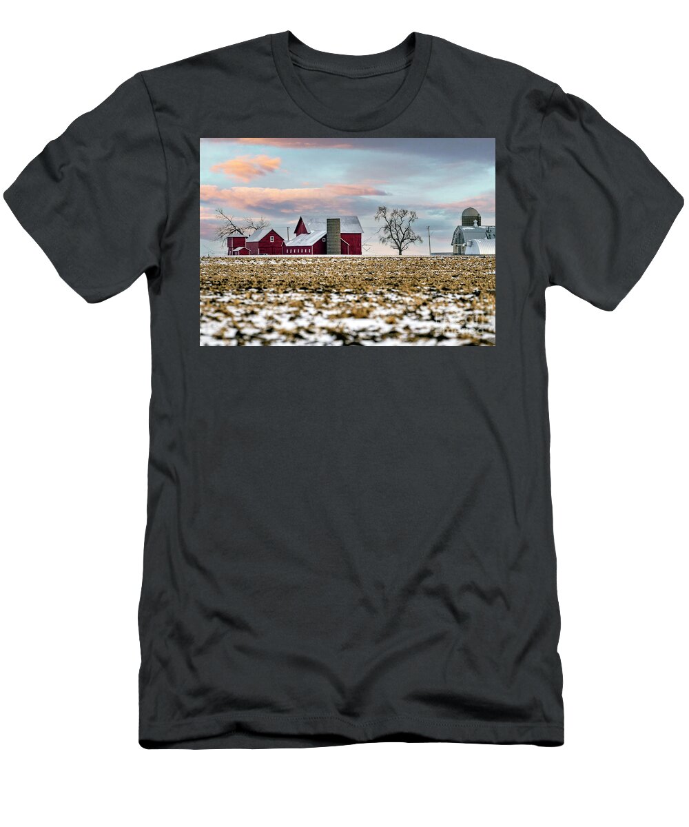 Illinois Farm T-Shirt featuring the photograph Illinois Farm with Canada Geese in the Corn Field by Sandra Rust
