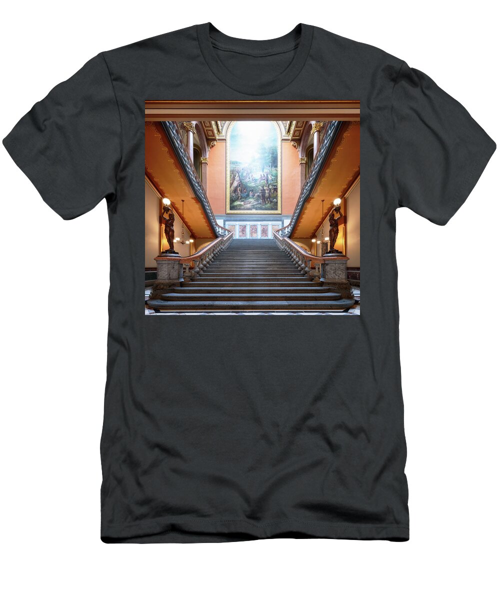 Illinois State Capitol T-Shirt featuring the photograph Illinois State Capitol - Grand Staircase by Susan Rissi Tregoning