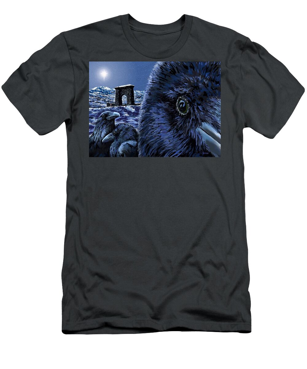 Raven T-Shirt featuring the digital art In the Eye of the Raven by Les Herman