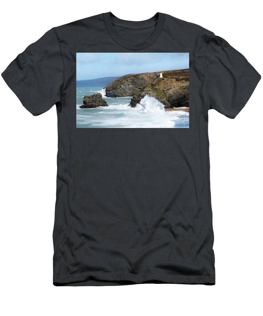 Portreath T-Shirt featuring the photograph Incoming Tide at Portreath by Terri Waters