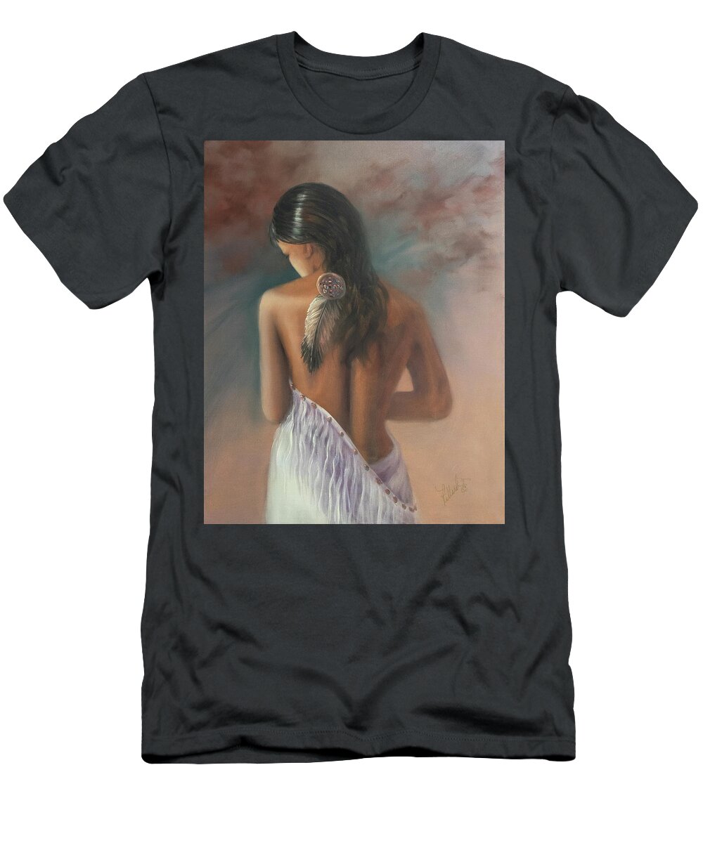 Portrait T-Shirt featuring the painting Indian Maiden by Lynne Pittard