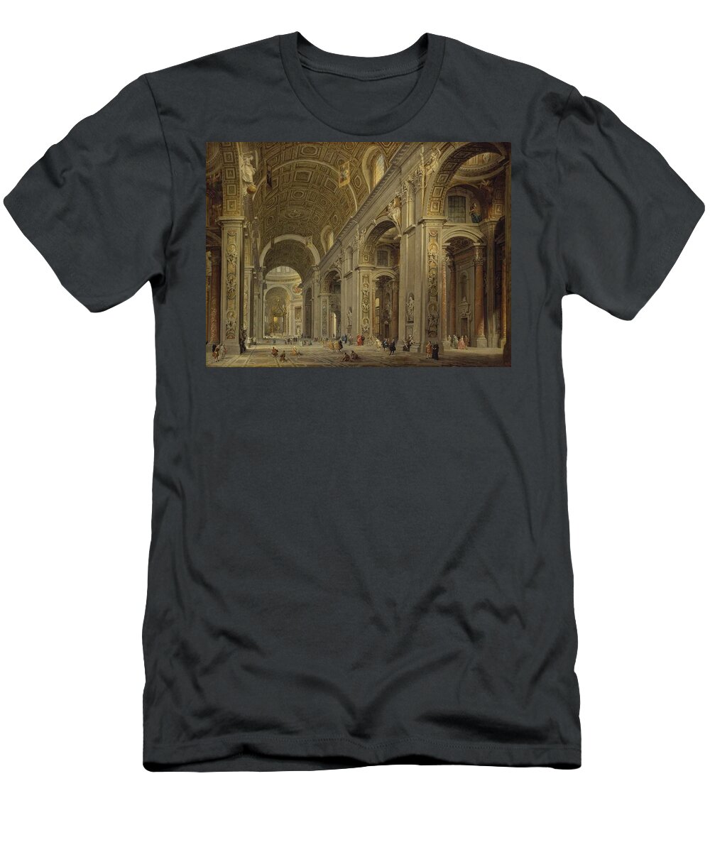  T-Shirt featuring the painting Interior of St Peter's in Rome #1 by Giovanni Paolo Panini