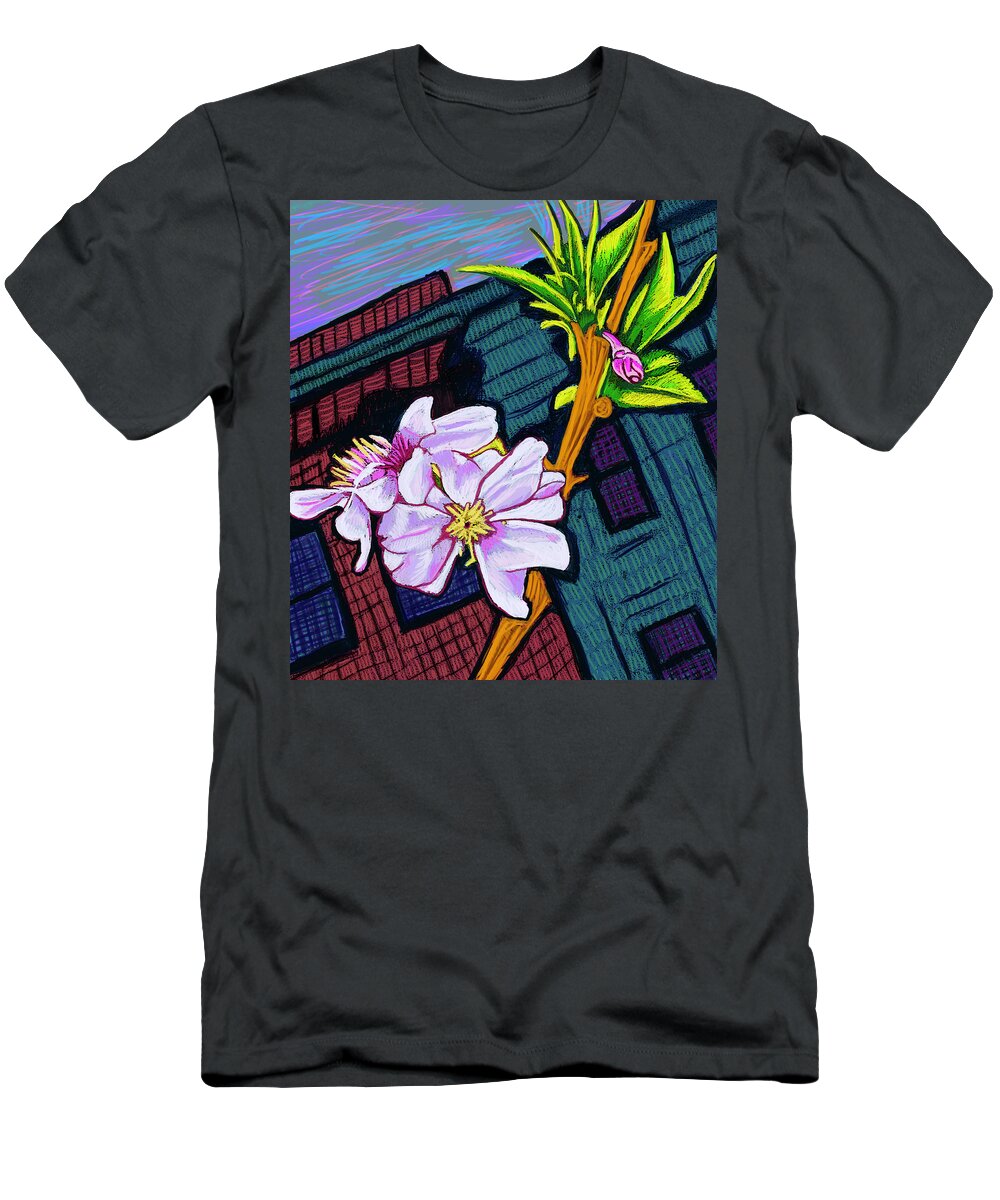 Macon T-Shirt featuring the painting Intown Macon Cherry Blossom by Rod Whyte