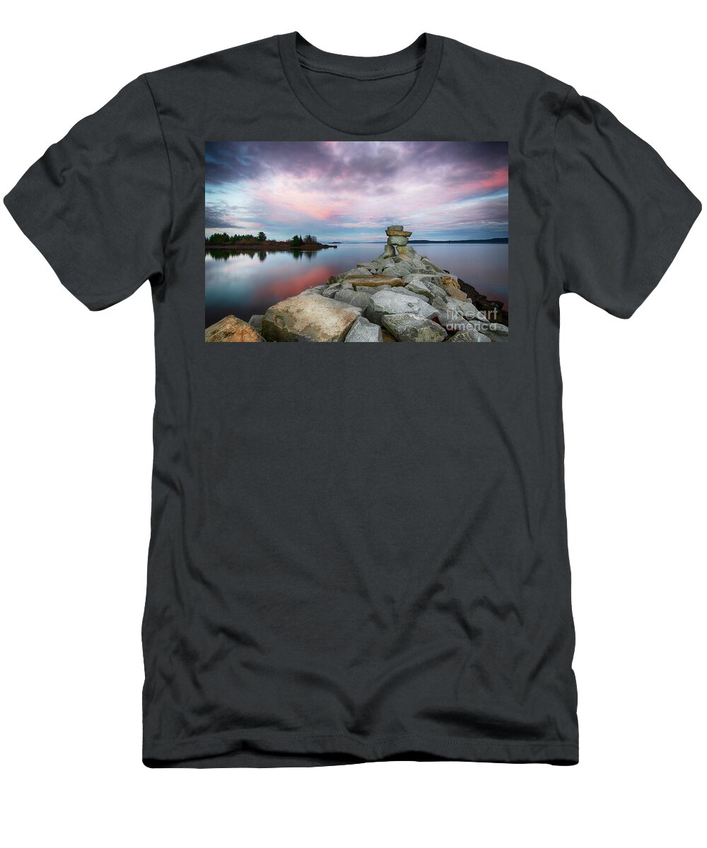 Inukshuk T-Shirt featuring the photograph Inukshuk Sunset Union Bay by Bob Christopher
