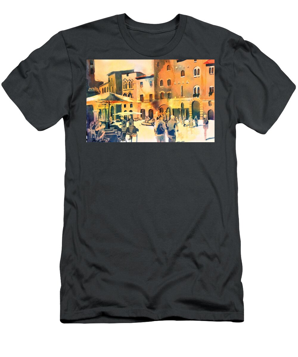 Italy T-Shirt featuring the painting Italian Piazza by Liana Yarckin