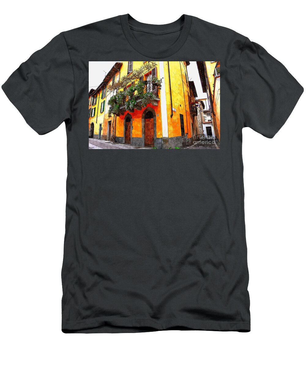 Iseo T-Shirt featuring the photograph Italian Streets in Yellow in Iseo Italy by Ramona Matei