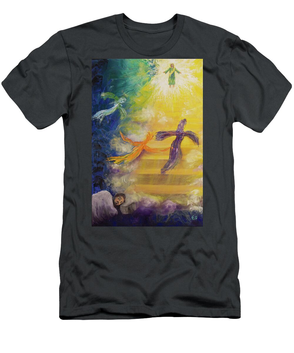 Angels T-Shirt featuring the painting Jacob's Ladder by Evelyn Snyder