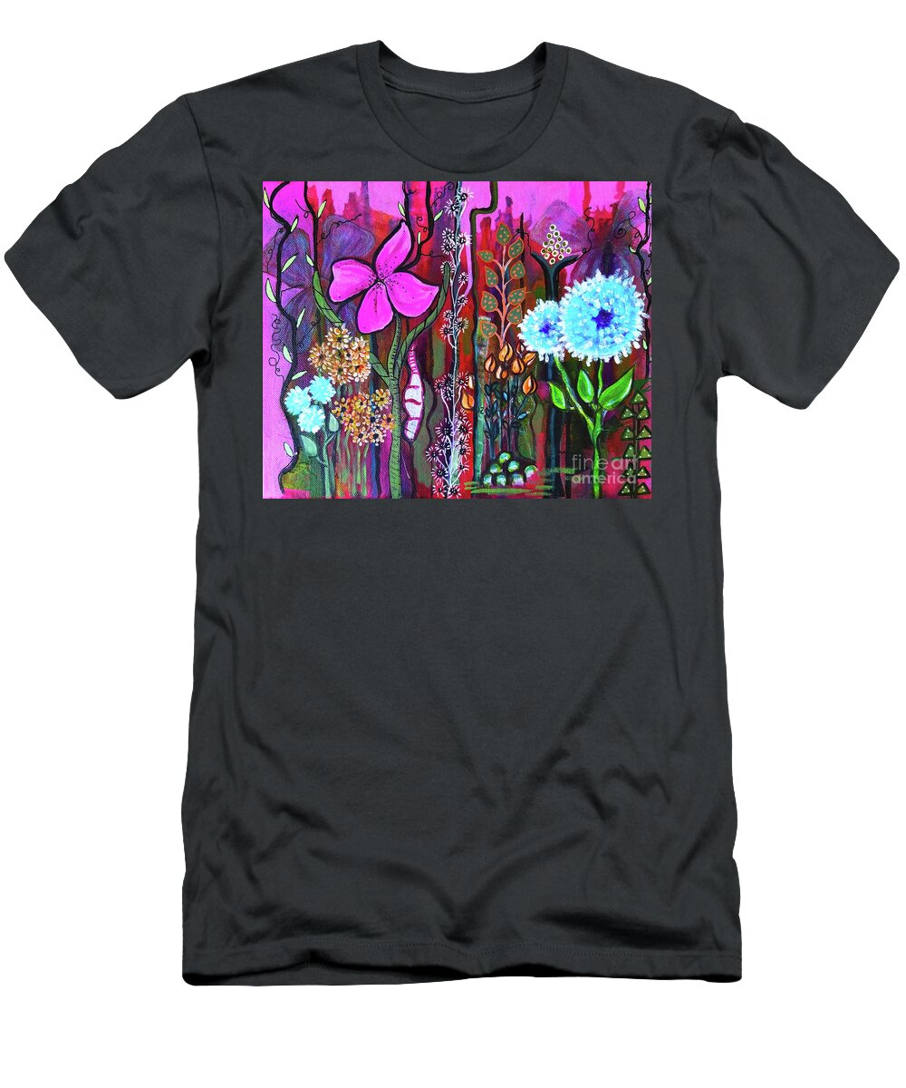 Garden T-Shirt featuring the mixed media January Garden by Mimulux Patricia No