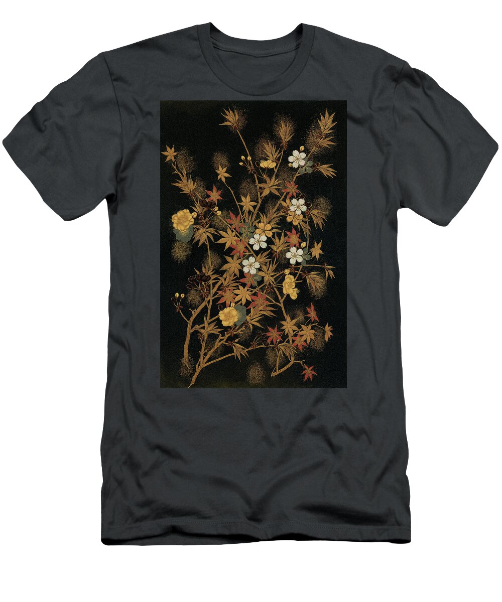 Illustration T-Shirt featuring the drawing Japanese Autumn flowers by Mango Art